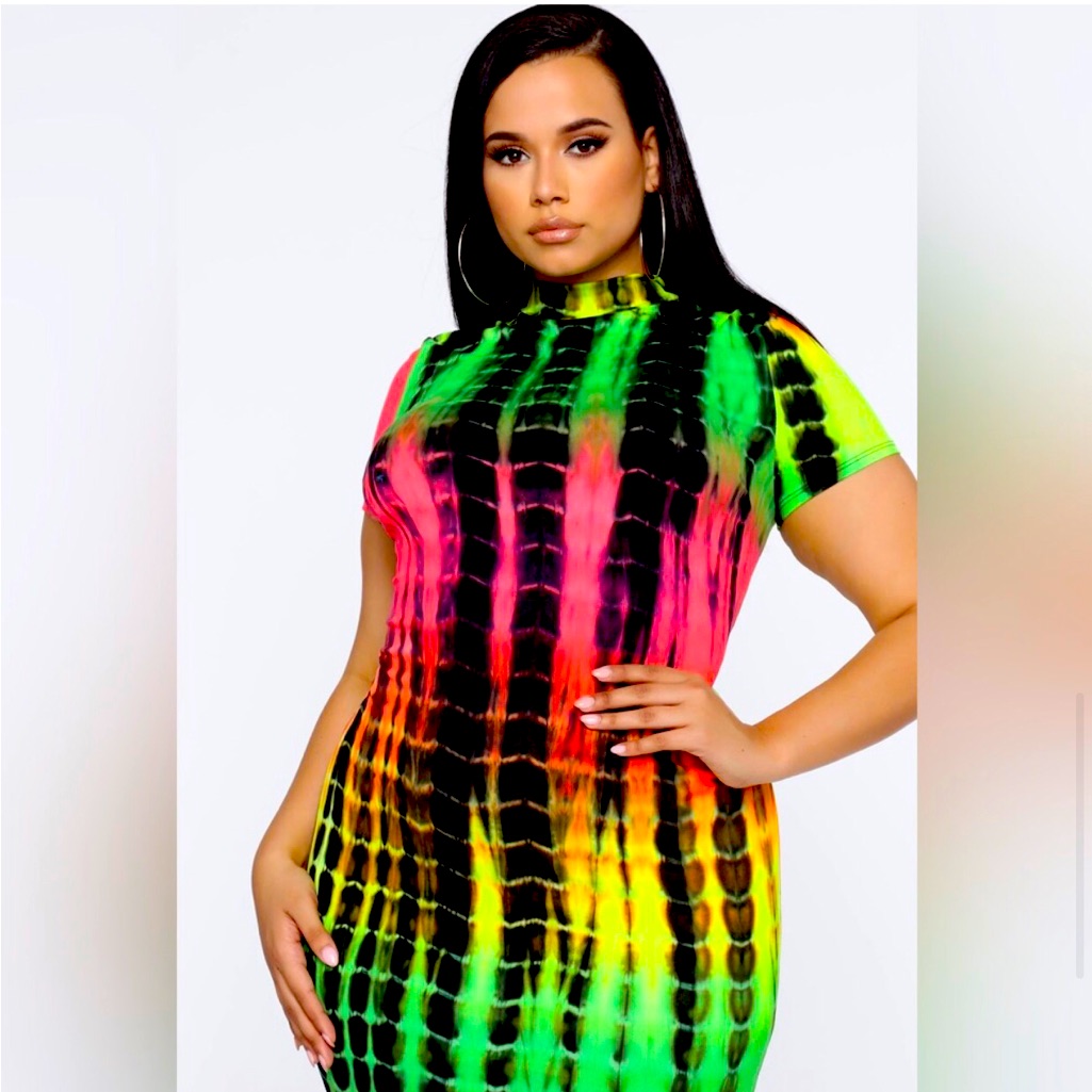Fasion Nova Brand New Blurred Lines Tie Dye Midi Dress Size 2x